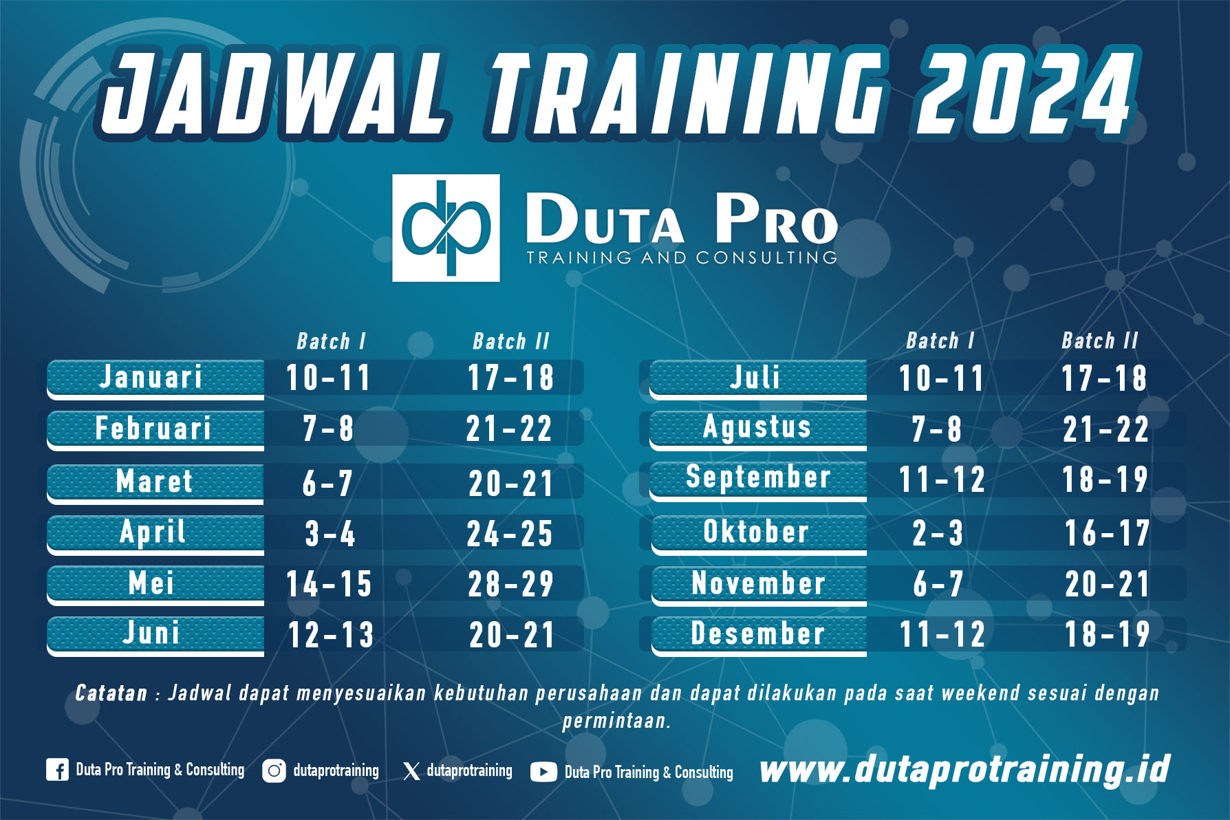 Jadwal-Training-Diklat-Pelatihan-Duta-Pro-Consulting-2024-Terbaru-Update-di-Jakarta-Bandung-Bali-Surabaya-Lombok-Sumatera-Lombok-Jakarta Sertifikasi